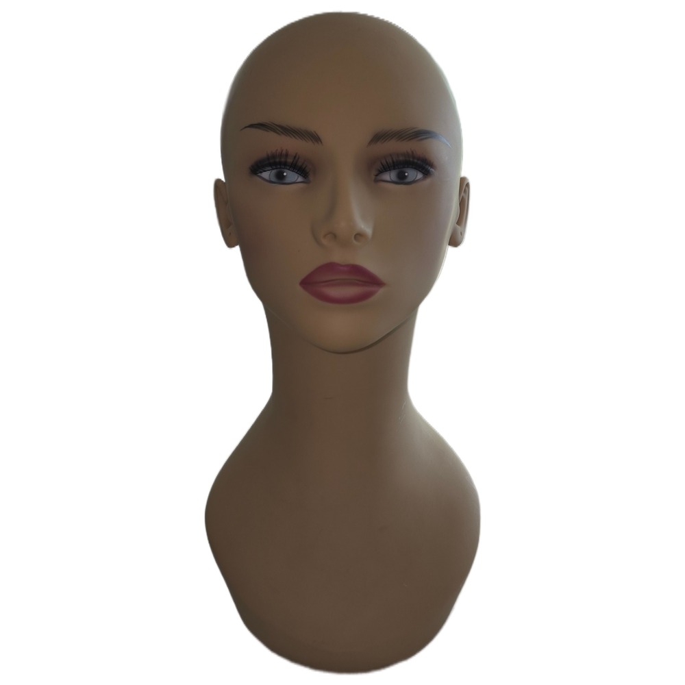 Realistic Female Mannequin Head for Wigs Hats Jewelry Display Tan PVC Long Neck